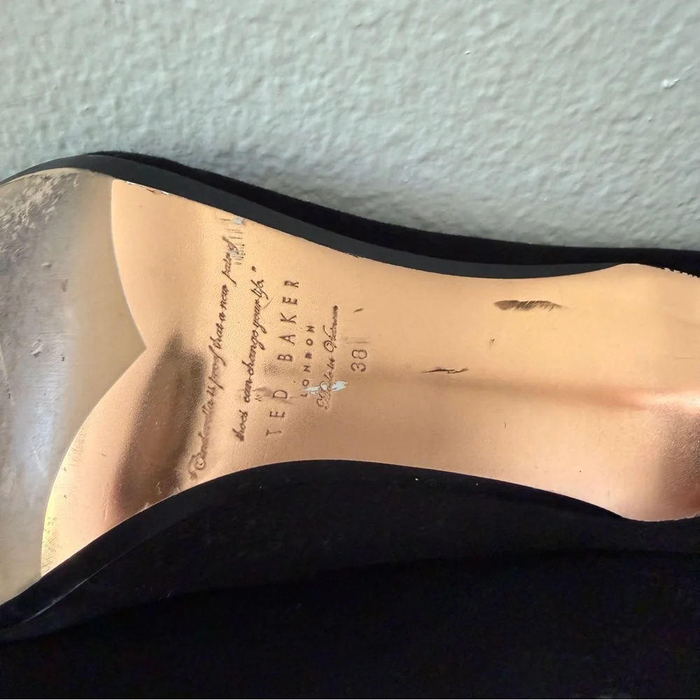 Ted Baker Black Suede Gold Bow Heels